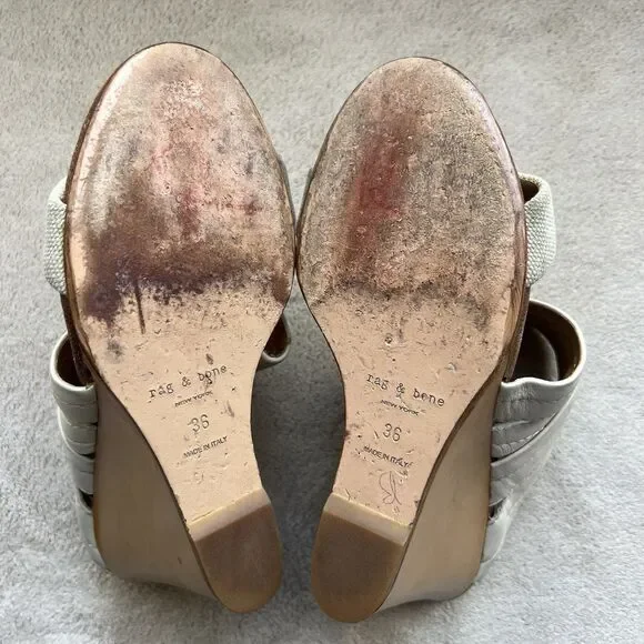 Rag & Bone Bone Leather & Canvas Wedge Wood Heel Sandals Women EU 36 US 5.5 - 6